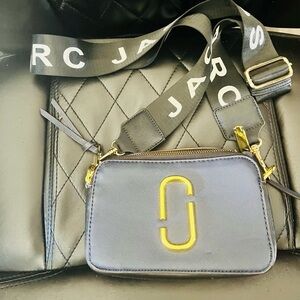 Marc Jacobs Navy Crossbody with Gold Logo and Branded Strap